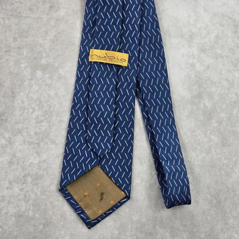 Nubio Blue Silver Diamond Stripe‎ Geometric Silk Executive Neck Tie Men's